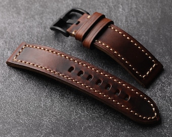 Horween Leather Watch Strap for Men 20 22 24 26mm| Handmade Vintage Watch Replacement| Leather Watch Bands for Men for Panerai watches