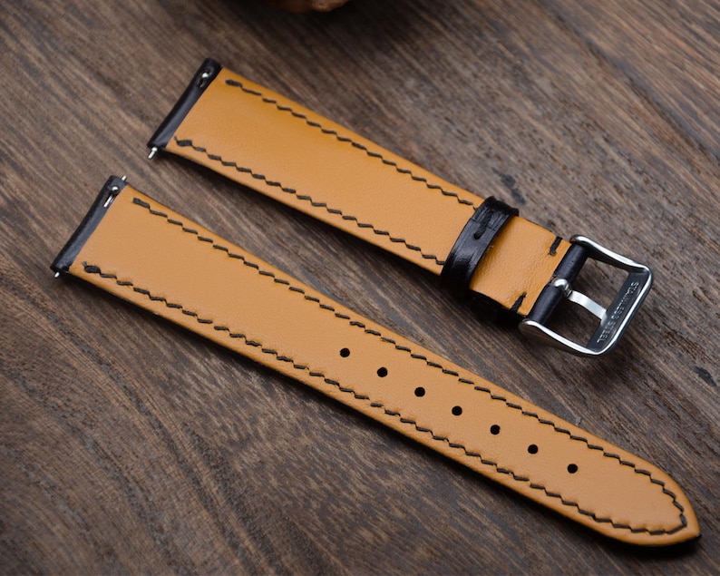 Quick Release Black Shell Cordovan Watch Strap Band,Men's Watch Bands,Cordovan Leather Watch Band 18mm/20mm/22mm image 8