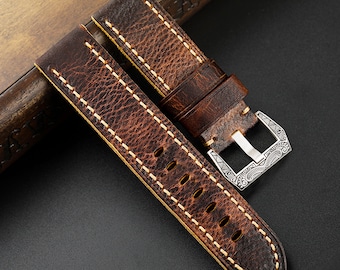 Vintage Leather Watch Band, Leather Strap, Watch bands for Men,Vintage Leather Replacement Bracelet, Choice of Width-20mm  24mm or 26mm