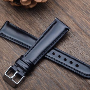 Quick Release Black Shell Cordovan Watch Strap Band,Men's Watch Bands,Cordovan Leather Watch Band 18mm/20mm/22mm image 3