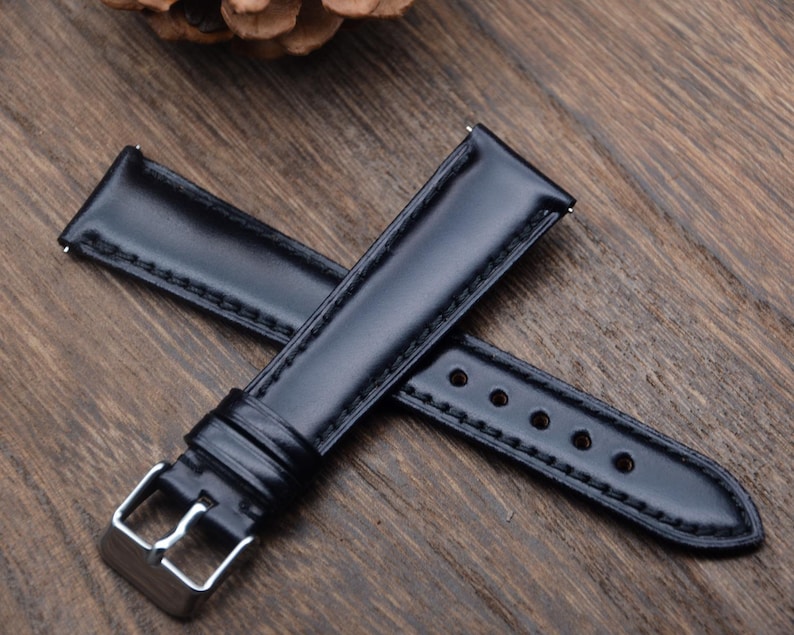 Quick Release Black Shell Cordovan Watch Strap Band,Men's Watch Bands,Cordovan Leather Watch Band 18mm/20mm/22mm image 3