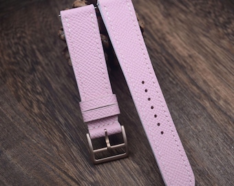 Custom Watch Band, Pink Epsom Leather Watch Strap Band 14mm 16mm 18mm, Handmade Watch Strap Band, Womens Watch Band, Personalization Gift