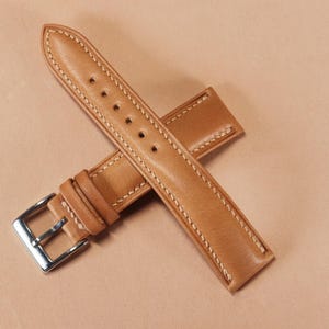 Plantaardig gelooide rundleer horlogeband, bruin leren horlogebandje 19/20/22/24/26 mm, handgemaakte horlogeband jubileumcadeau
