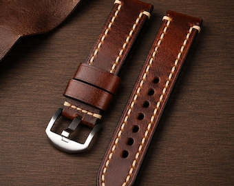 Brown Leather Watch Band ,Handmade Watch Strap, Leather Replacement Watchband for Men for Women 20mm, 22mm, 24mm,26mm