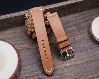 Handgjort, specialanpassat klockarmband i vegetabiliskt garvat läder för män 20 22 23 24 26 mm | Ersättningsklockarmband | Unisex läderarmband