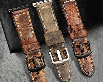 Genuine Leather Watch Band, Leather Apple Watch Band, Vintage Brown Apple Watch Band 38/40/42/44mm