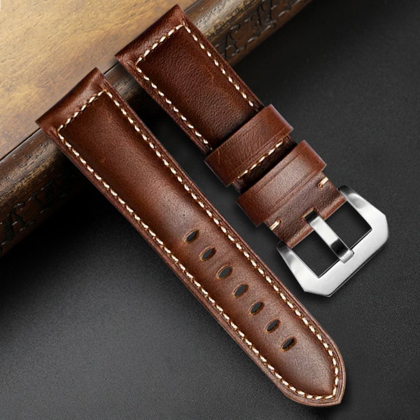 Vintage Leather Watch Band, Handmade Strap, Oil Wax leather strap, Leather Replacement Watchband for Men for Women 20mm 22mm 24mm