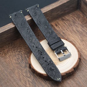 Correa de repuesto de piel de avestruz para reloj, color negro, 18 mm, 19 mm, 20 mm, 21 mm y 22 mm, ultrafina.