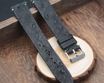 Ostrich Leather Watch Band-Replacement Watch Strap Band-Black Watch Strap 18mm 19mm 20mm 21mm 22mm, Ultra-Thin Ostrich Leather Strap