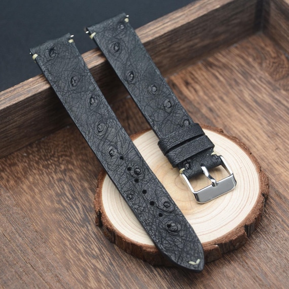 Ostrich Leather Watch Band-Replacement Watch Strap Band-Black Watch Strap 18mm 19mm 20mm 21mm 22mm, Ultra-Thin Ostrich Leather Strap
