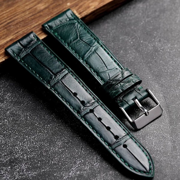 Alligator Watch Band, Ultra thin Watch Strap, Leather Replacement Bracelet, Choice of Width-18mm 19mm 20mm 22mm