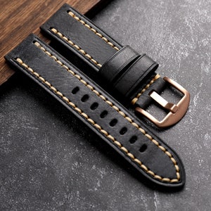 Vintage Leather Watch Band,Black Watch Strap,Vintage Leather Replacement Bracelet,Genuine Leather Strap,Choice of Width-20mm/22mm/24mm