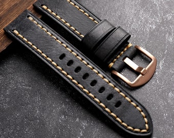 Vintage Leather Watch Band,Black Watch Strap,Vintage Leather Replacement Bracelet,Genuine Leather Strap,Choice of Width-20mm/22mm/24mm