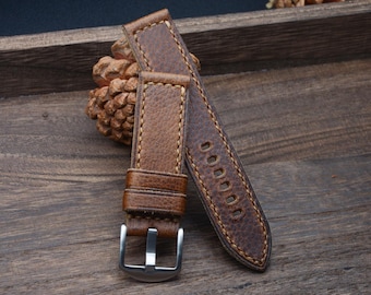 Handgjort läderarmband, specialanpassat klockarmband, vintage-ersättningsarmband för män, brunt läderarmband 20 21 22 24 26 mm