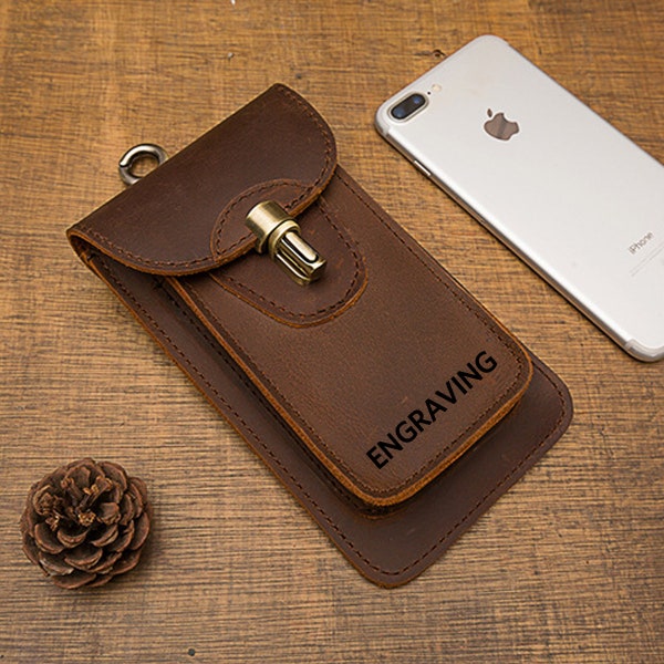 Leather Phone Holster, Man Belt Pouch , Phone Case Pouch Bag, Leather Mobile Phone Belt Bag ,Gift for Him (Dark Brown)