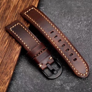 Vintage Leather Watch Band,Handmade Leather Replacement Bracelet,Brown Watch Strap,Choice of Width-20mm 21mm 22mm 23mm 24mm or 26mm