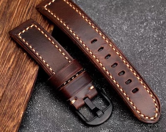 Vintage Leather Watch Band,Handmade Leather Replacement Bracelet,Brown Watch Strap,Choice of Width-20mm 21mm 22mm 23mm 24mm or 26mm