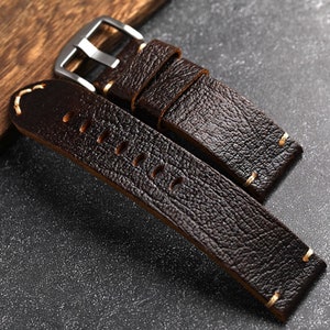 Cinturino in pelle vintage per orologio, cinturino in pelle di vacchetta italiana, bracciale di ricambio in pelle, orologi con cinturino in pelle per uomo, scelta di larghezza: 20, 22, 24 mm