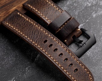 Vintage Leather Watch Band, Brown Leather Strap, Leather Replacement Bracelet, Leather Strap Watches For Men, Choice of Width-20 23 24 26mm