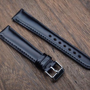 Quick Release Black Shell Cordovan Watch Strap Band,Men's Watch Bands,Cordovan Leather Watch Band 18mm/20mm/22mm image 2