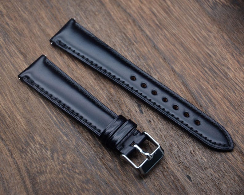 Quick Release Black Shell Cordovan Watch Strap Band,Men's Watch Bands,Cordovan Leather Watch Band 18mm/20mm/22mm image 2