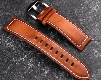 Vintage Leather Watch Band, Brown Leather strap, Leather Replacement Bracelet, Mens Watch Bands, Choice of Width-20 22 24mm