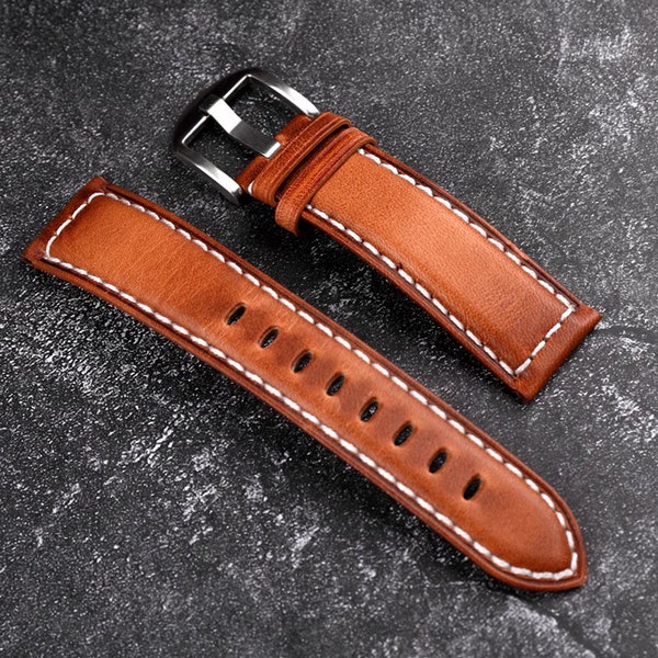 Vintage Leather Watch Band, Brown Leather strap, Leather Replacement Bracelet, Mens Watch Bands, Choice of Width-20 22 24mm
