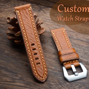 Pulseira de relógio vintage de couro personalizada feita à mão para homens 20, 22, 23, 24 e 26 mm | Pulseira de relógio de couro para substituição | Pulseiras de relógio de couro para homens