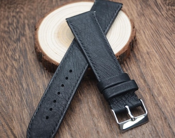 Bracelet de montre en cuir d'autruche - Bracelet de montre noir - Bracelet de montre de rechange 18 mm 19 mm 20 mm 21 mm 22 mm, bracelet ultra-fin en cuir d'autruche
