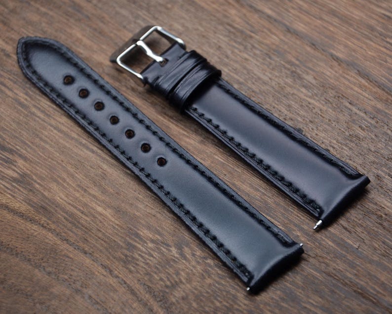 Quick Release Black Shell Cordovan Watch Strap Band,Men's Watch Bands,Cordovan Leather Watch Band 18mm/20mm/22mm image 4