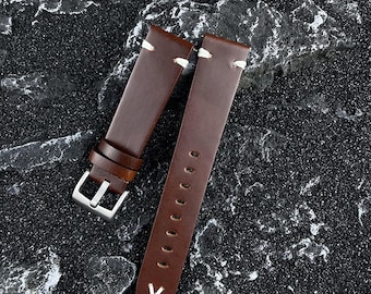 Cinturino Per Orologio In Pelle Marrone Rosso Retr&ograve; Fatto A