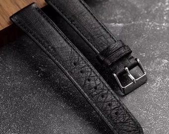 Ostrich Leather Watch Band-Black Watch Strap-Replacement Watch Strap Band 18mm 19mm 20mm 21mm 22mm, Ultra-Thin Ostrich Leather Strap