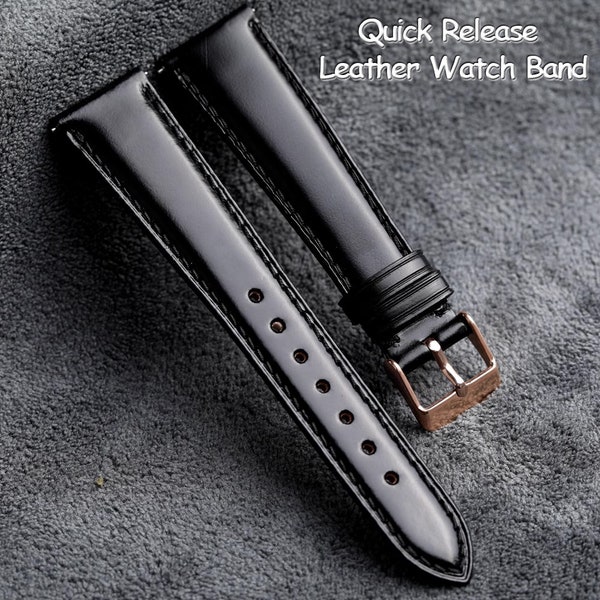 Quick Release Black Shell Cordovan Watch Strap Band,Men's Watch Bands,Cordovan Leather Watch Band 18mm/20mm/22mm