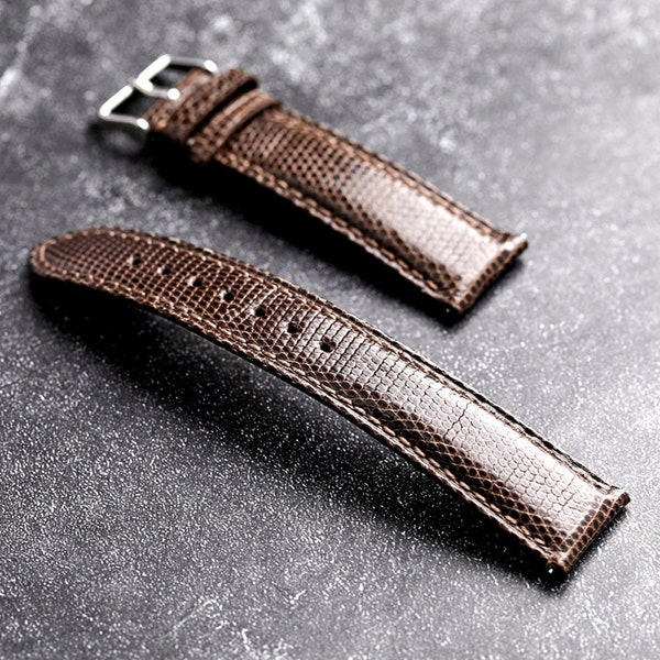 Lizard Skin Watch Band, Black Watch Strap, Brown Replacement Bracelet, Lizard Skin Strap, Handmade Strap, Choice of Width-18/19/20/21/22mm