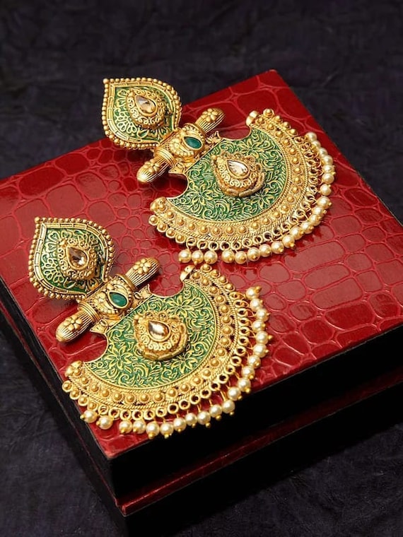 Gold Plated Indian Bridal Wedding Jewelry Black Earrings chand Bali Beads  J350 | eBay