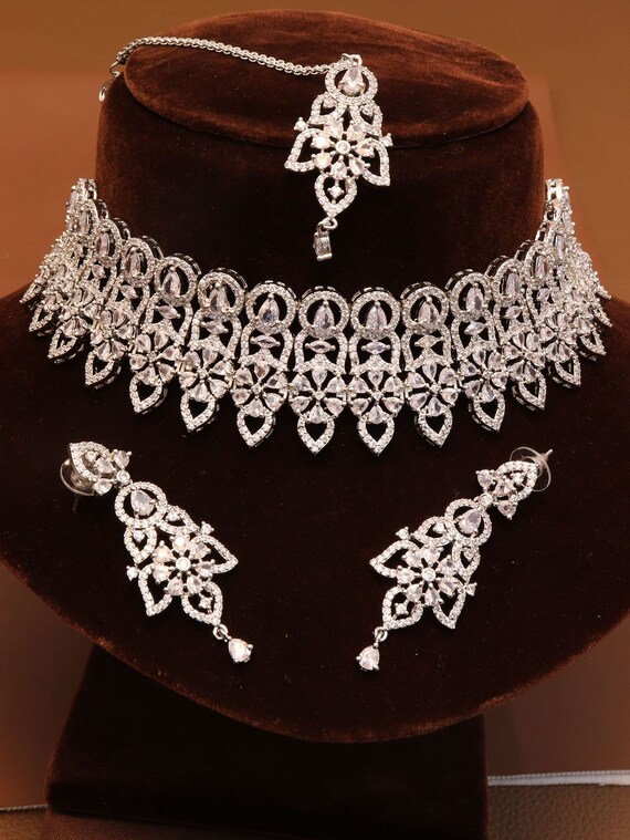 American Diamond Necklace Set Jewelry Bridal Jewelry Diamond Pearl