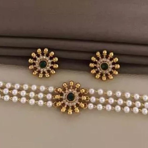 Wunderschöner Choker und Ohrringe Designer Südindien Schmuck Brautschmuck, Traditioneller Schmuck Vintage / Bollywood Ethno