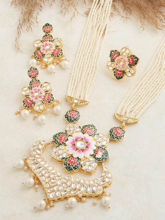 Royal Wedding Jewellery Women Multi colored Gold Plated Kundan
