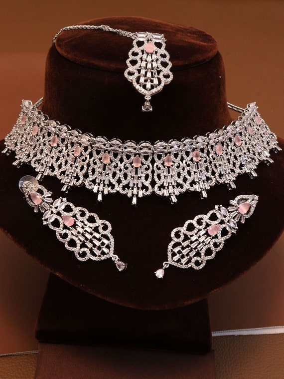 3 Color Beautiful Diamond Necklace Set Jewelry Bridal Jewelry