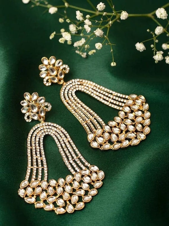 Gold Quilling Jhumkas, Beautiful Paper kundan Earrings – Khushi Handicrafts