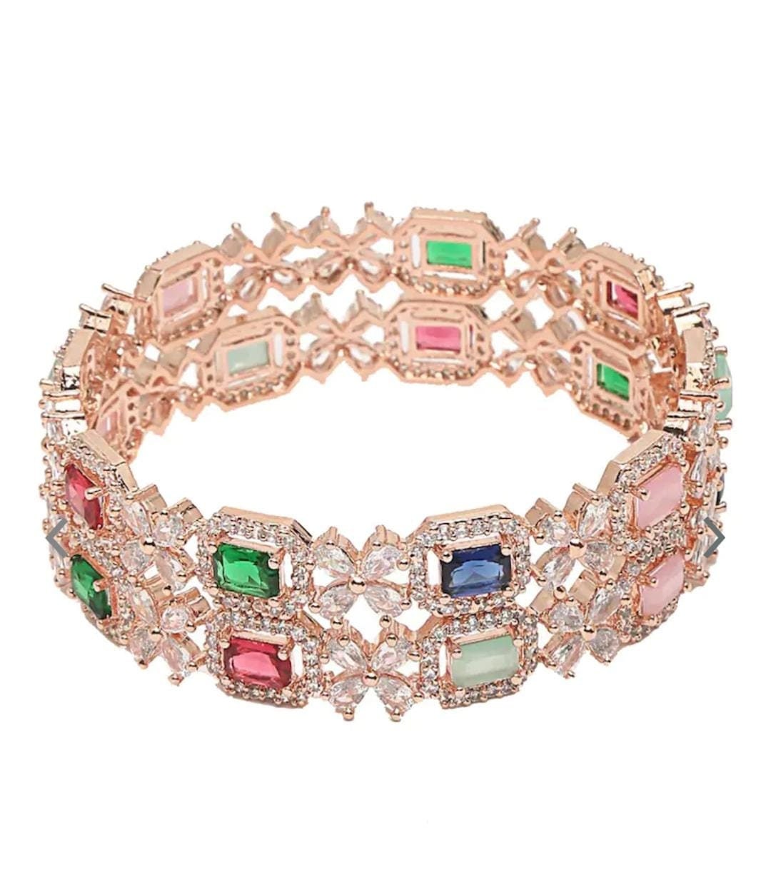 Set of 2 Rose Gold plated Stone Studded Bangle Indian Bangles