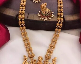 Hermosa joyería del templo Lakshmi moneda collar Jhumka sur de la India nupcial boda chapado en oro del sur de la India collar gargantilla collar