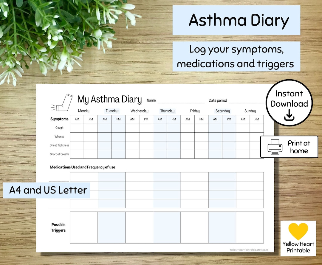 Printable Asthma Diary / Tracker, Download & Print at Home Handy