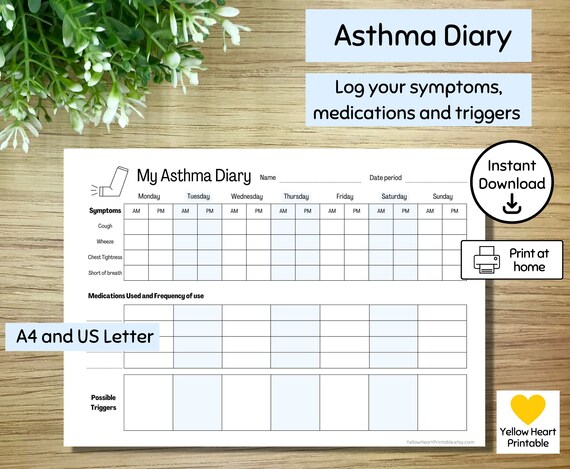 Printable Asthma Diary / Tracker Download &amp; Print at Home - Etsy