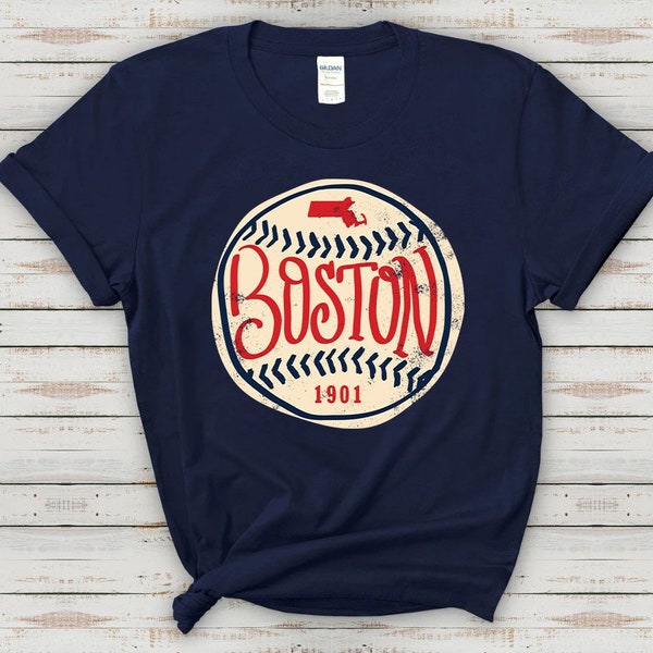 Vintage Boston Baseball EST 1901 Unisex Navy TShirt, Boston Baseball Team Retro 90s Shirt, American Baseball Shirt, For Her, For Him
