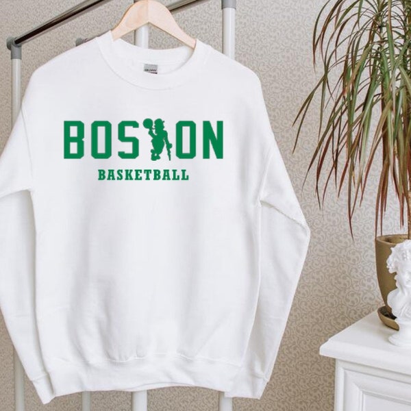 Boston Basketball Team Vintage White Sweatshirt, Boston Baskeball Retro Sweatshirt, Boston City Sports Shirt, Gifts For Dad