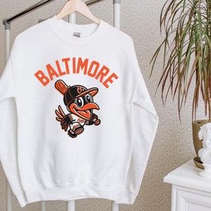 Baltimore Baseball Team Chibi Bird Vintage White Sweatshirt, Baltimore Baseball Retro Sweatshirt, Baltimore City Sports Shirt, Gifts For Dad