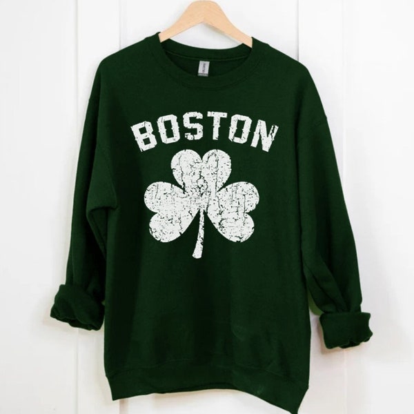 Boston Basketball Team Shamrock Vintage Classic Forest Green Sweatshirt, Boston Baskeball Retro Sweatshirt, Boston City Sports Shirt
