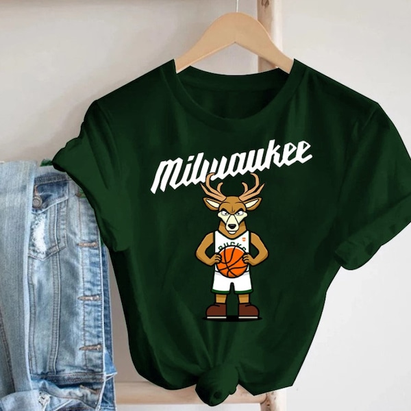 Milwaukee Basketball Mascot Funny Vintage Forest Green TShirt, Milwaukee Basketball Retro Shirt, American Basketball Shirt, Gift For Him