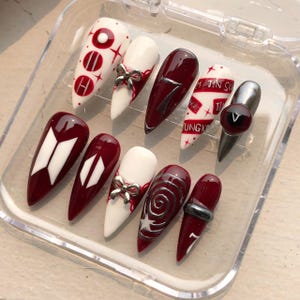 K-pop Comeback Concept Nails | Arirang Era Inspired, Red White Silver Graphic Fandom Look